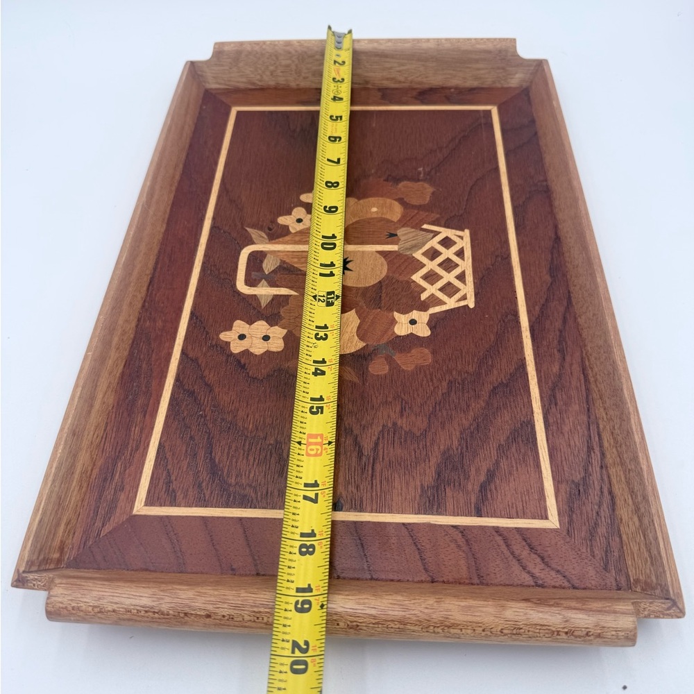 Vintage MCM Marquetry Inlaid Wood Large Serving Tray 19x12 Philippines - Picture 3 of 5